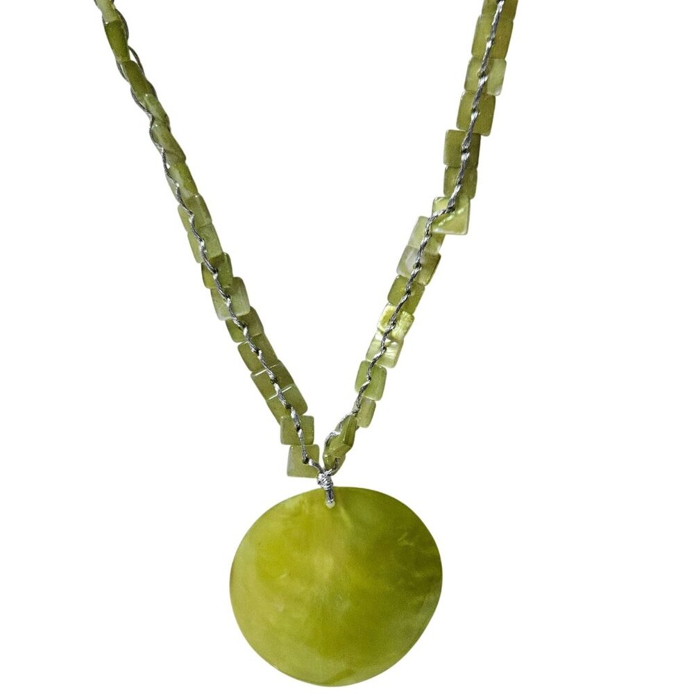 Boho Green Shell Pendant Necklace Square Beaded Chain Retro Fashion Jewelry